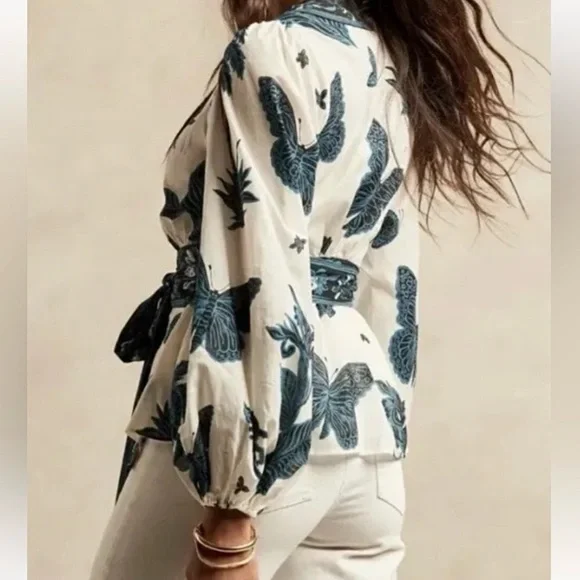 GORGEOUS banana republic balloon sleeve butterfly print top size Small - Picture 2 of 6